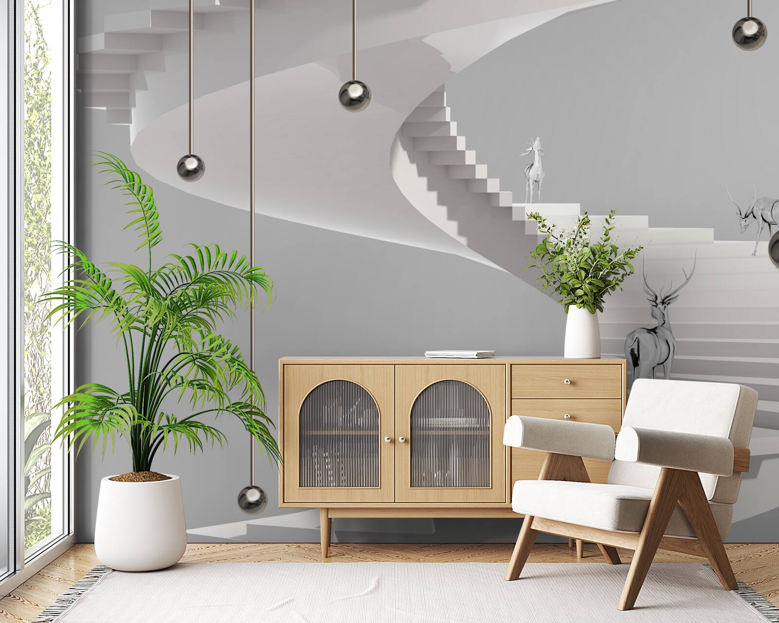 Fotobehang herten op de wenteltrap