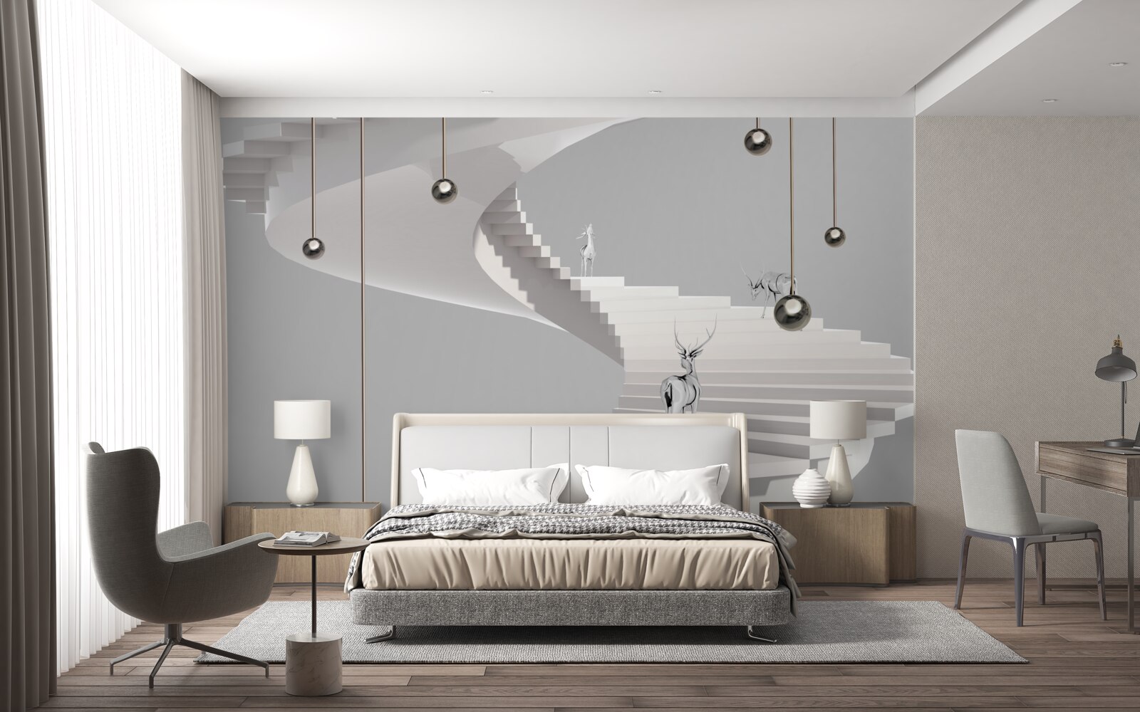 Fotobehang herten op de wenteltrap