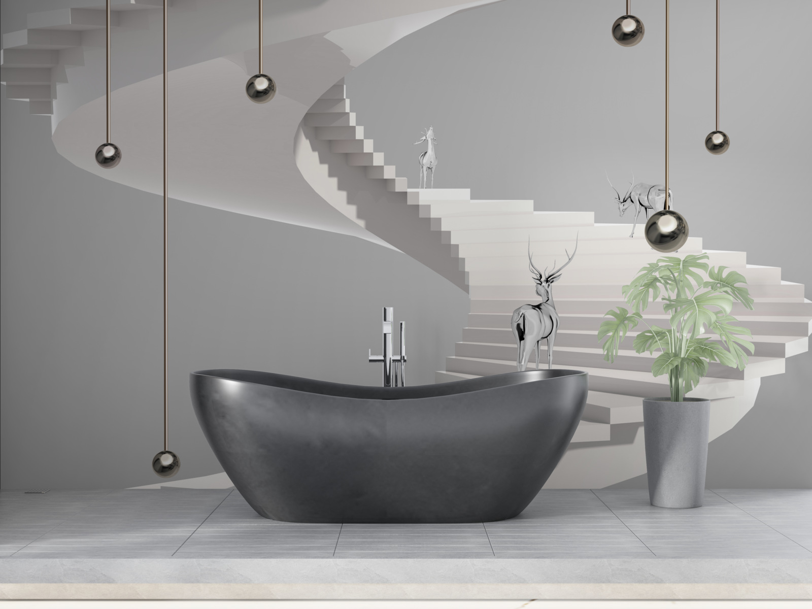 Fotobehang herten op de wenteltrap