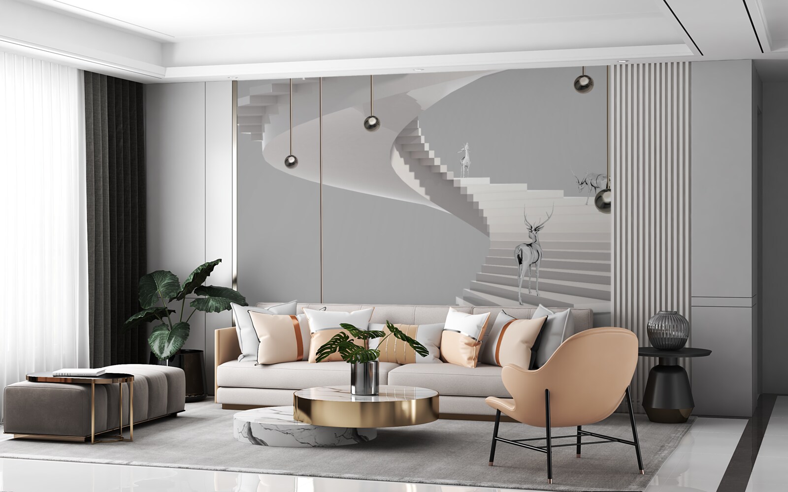 Fotobehang herten op de wenteltrap