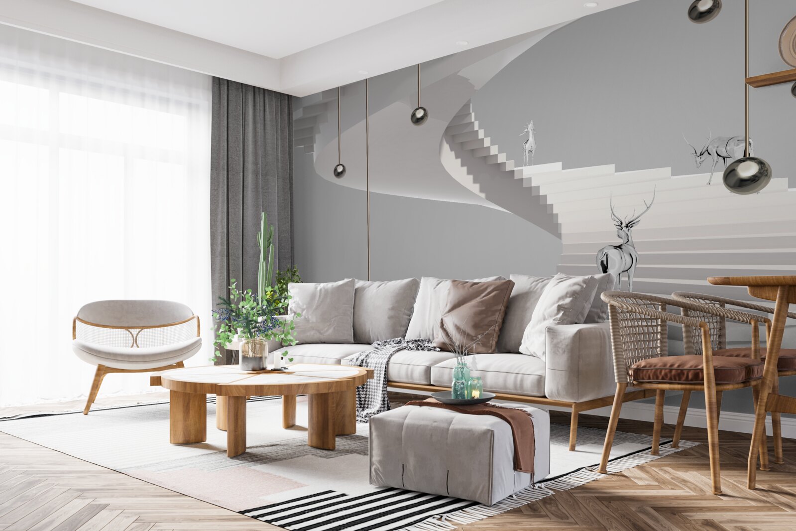 Fotobehang herten op de wenteltrap