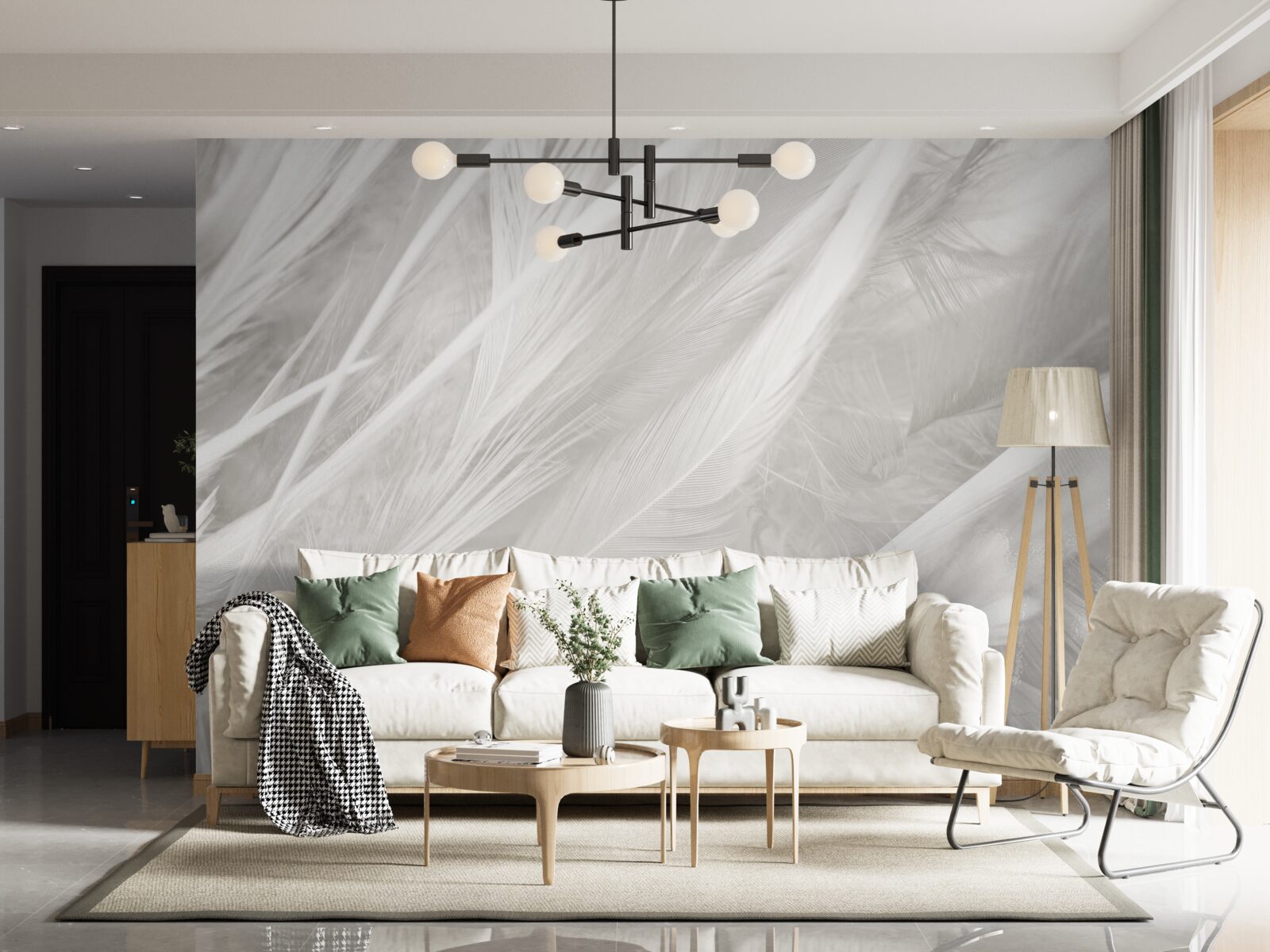 Fotobehang groot aantal lichtgekleurde veren