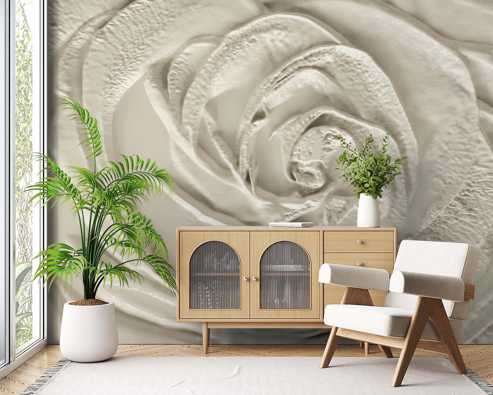 Fotobehang Gipsen reliëf met een afbeelding van een roos