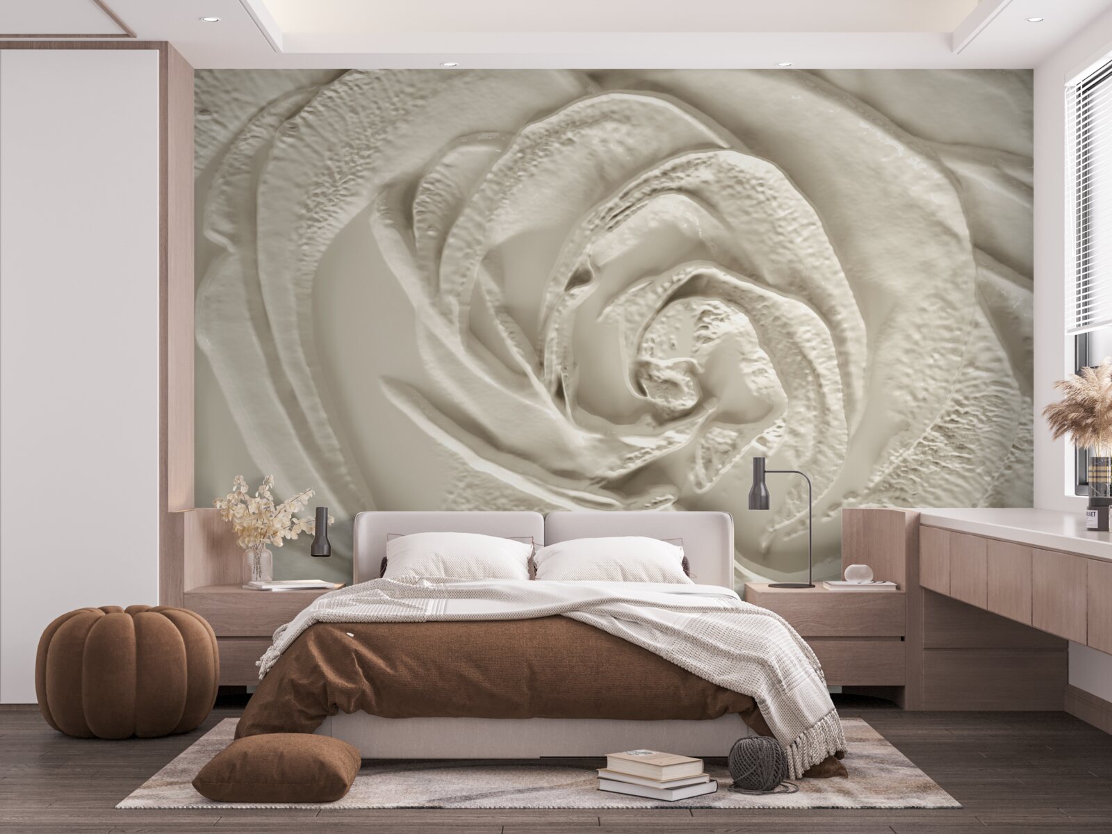 Fotobehang Gipsen reliëf met een afbeelding van een roos