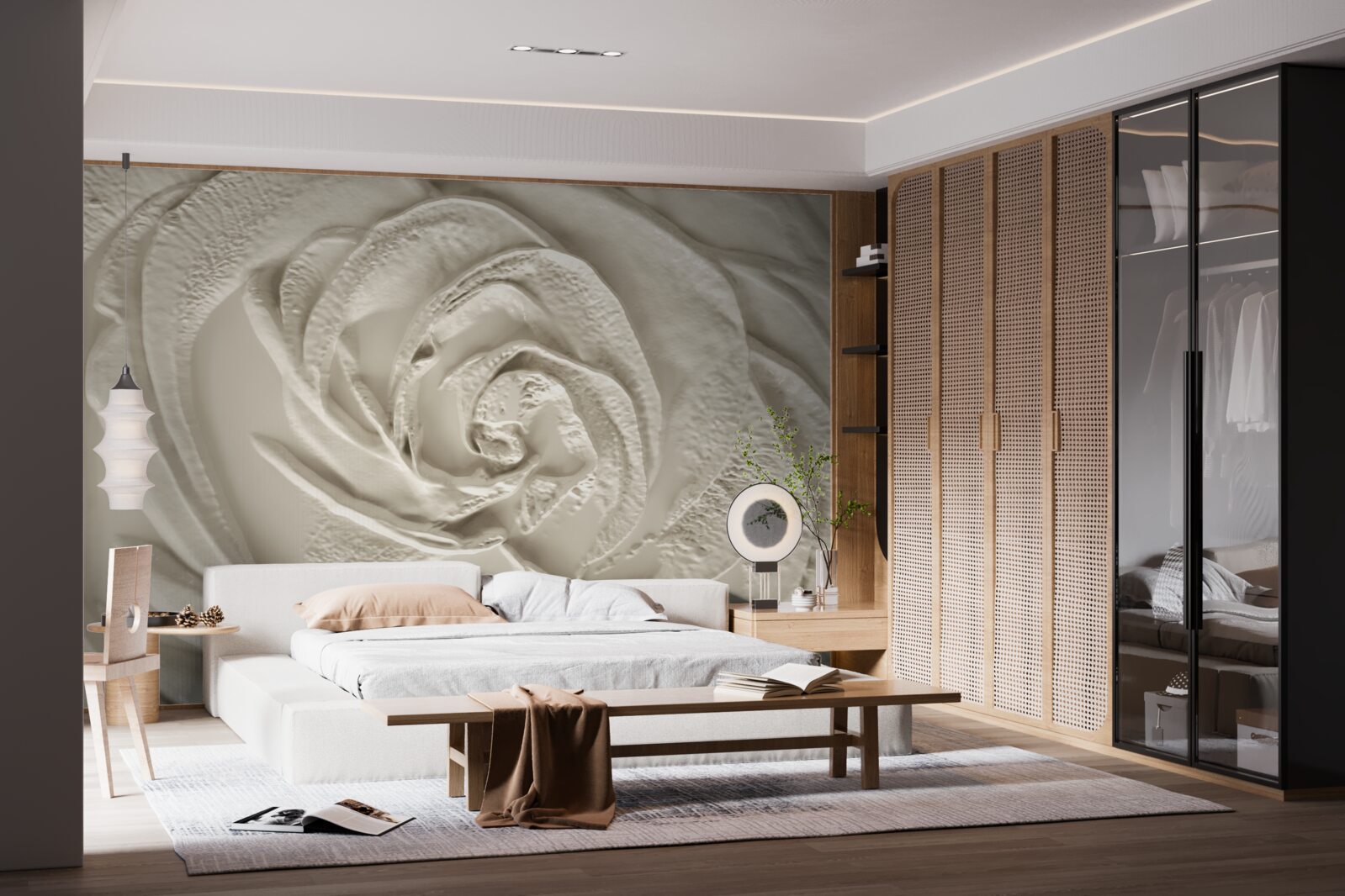 Fotobehang Gipsen reliëf met een afbeelding van een roos