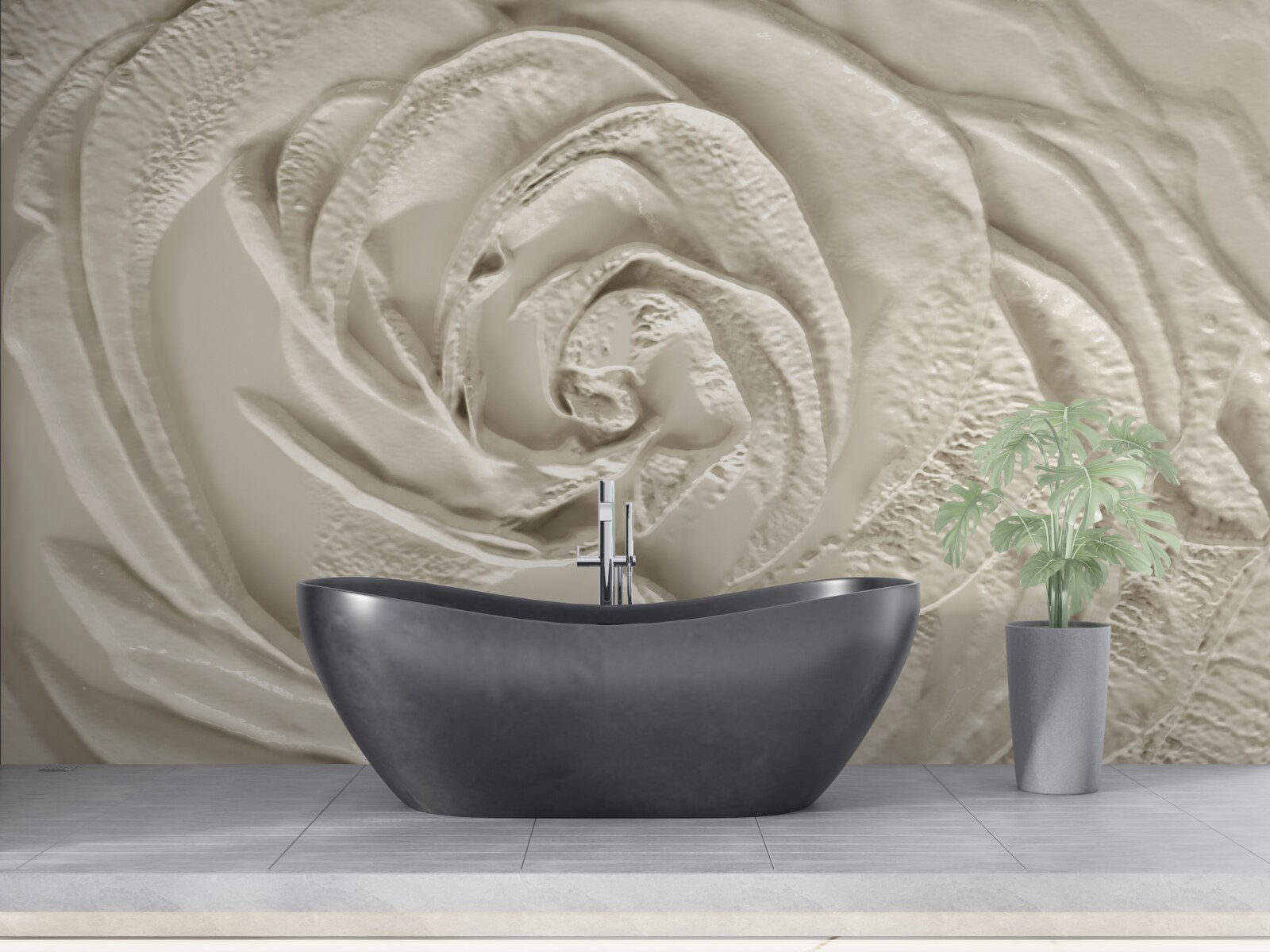 Fotobehang Gipsen reliëf met een afbeelding van een roos