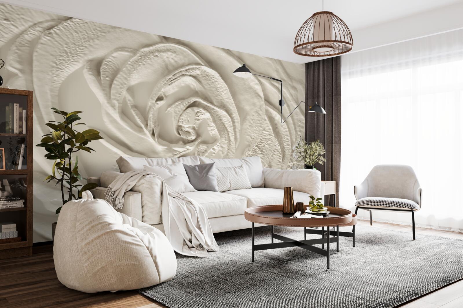 Fotobehang Gipsen reliëf met een afbeelding van een roos