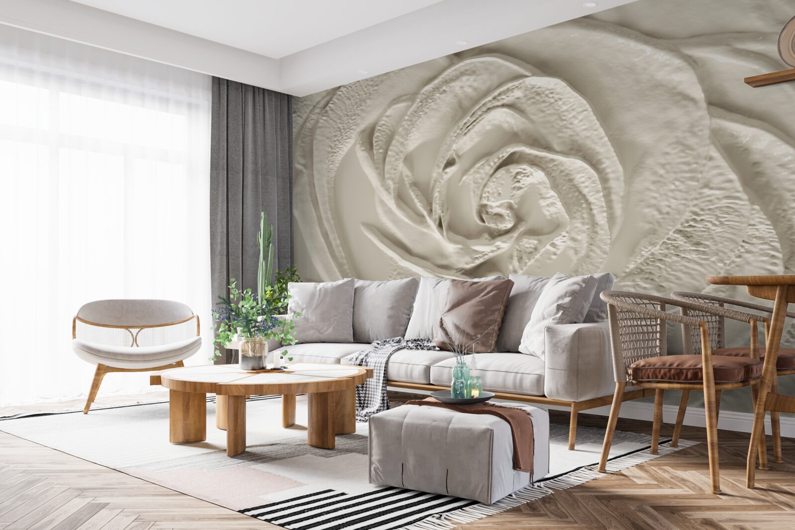 Fotobehang Gipsen reliëf met een afbeelding van een roos