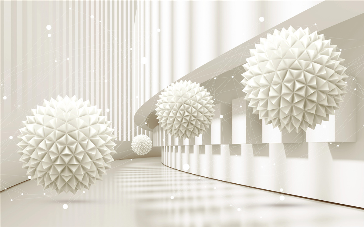 Fotobehang witte ballonnen met een driedimensionaal ontwerp