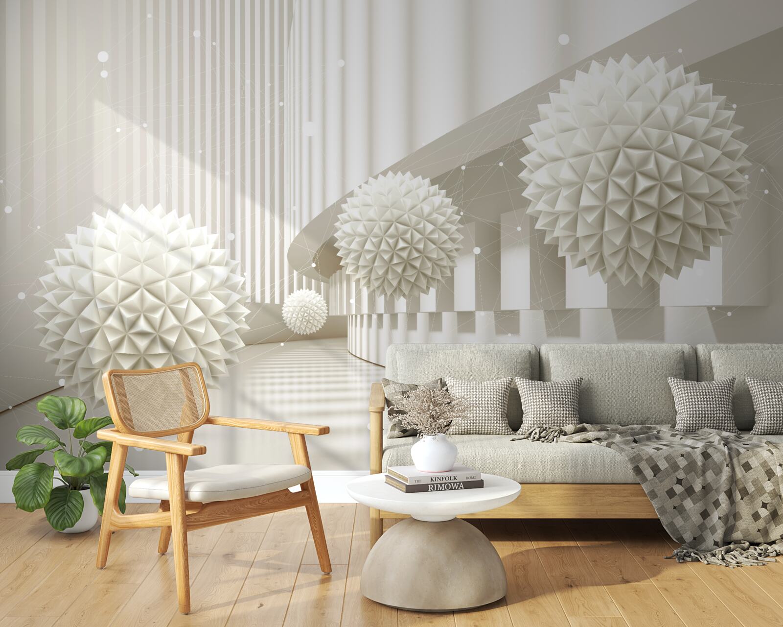 Fotobehang witte ballonnen met een driedimensionaal ontwerp