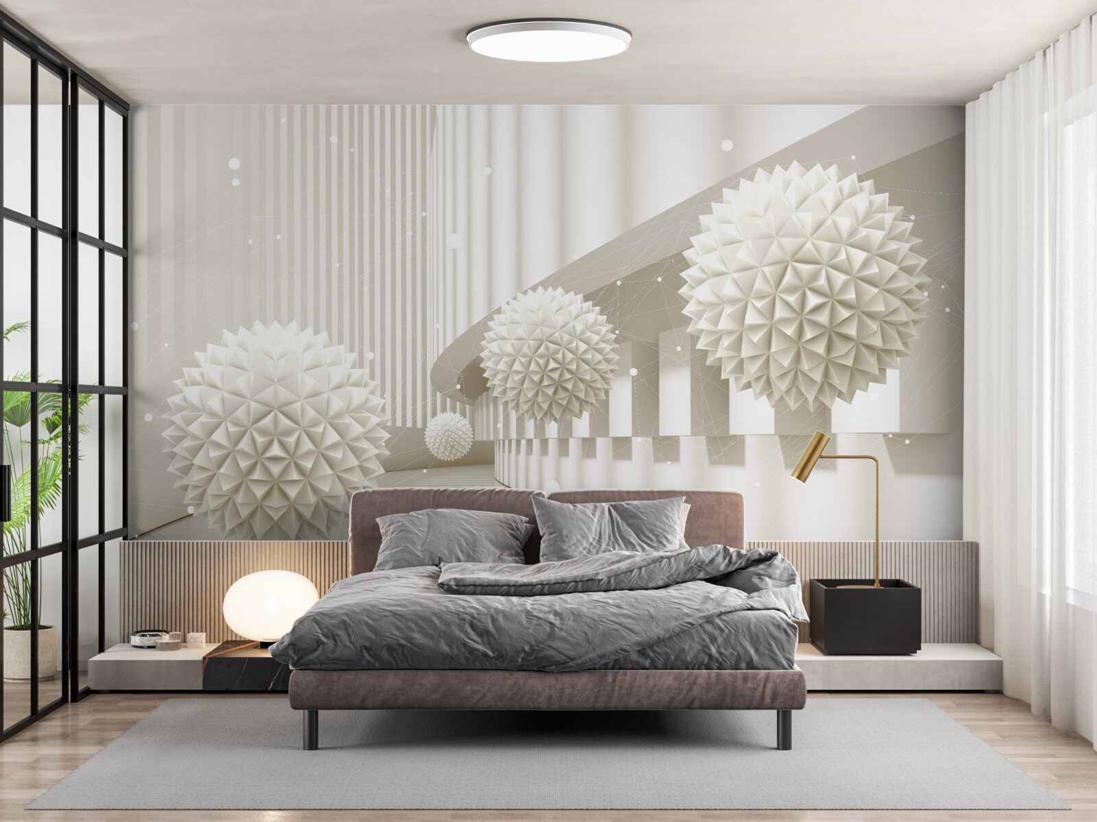 Fotobehang witte ballonnen met een driedimensionaal ontwerp