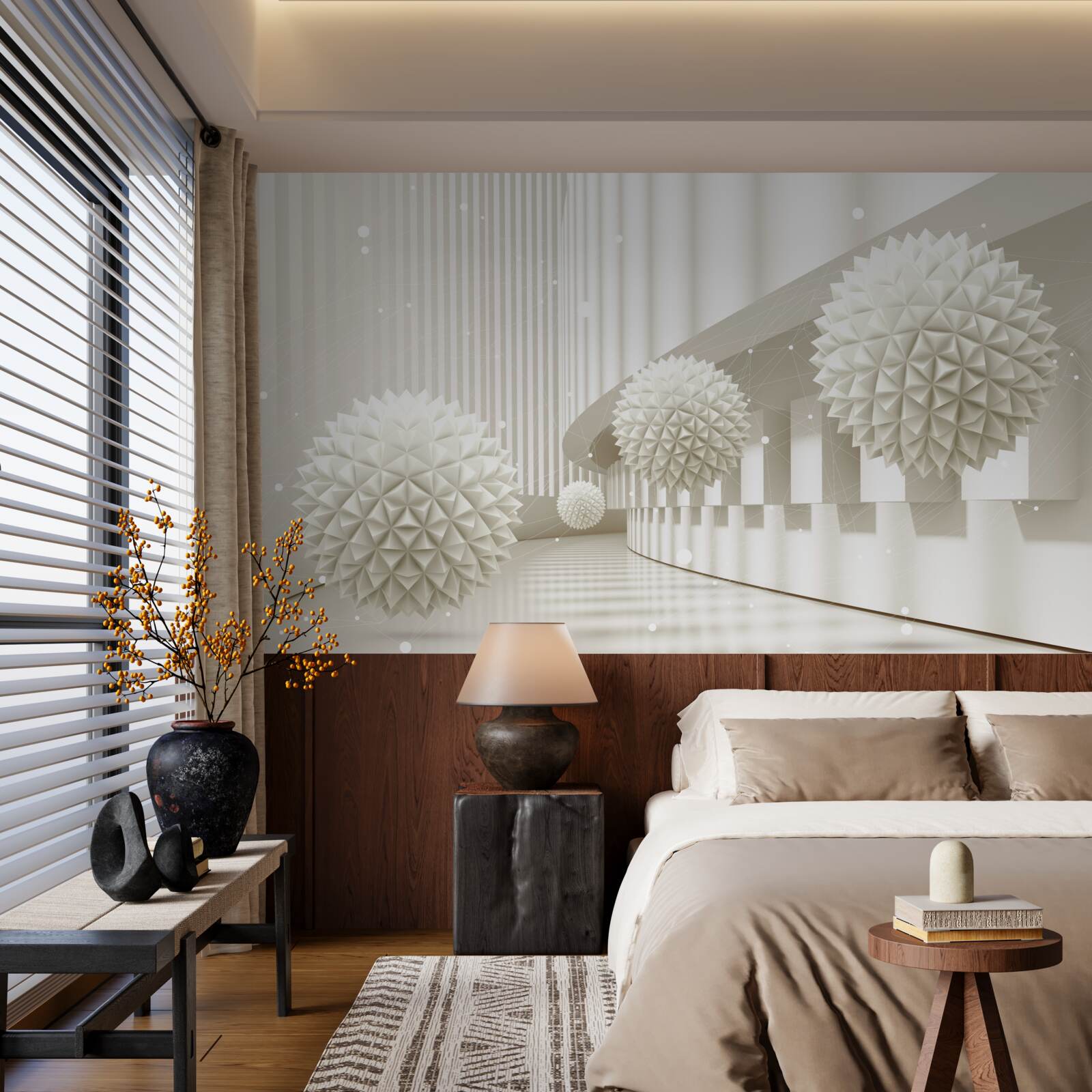 Fotobehang witte ballonnen met een driedimensionaal ontwerp