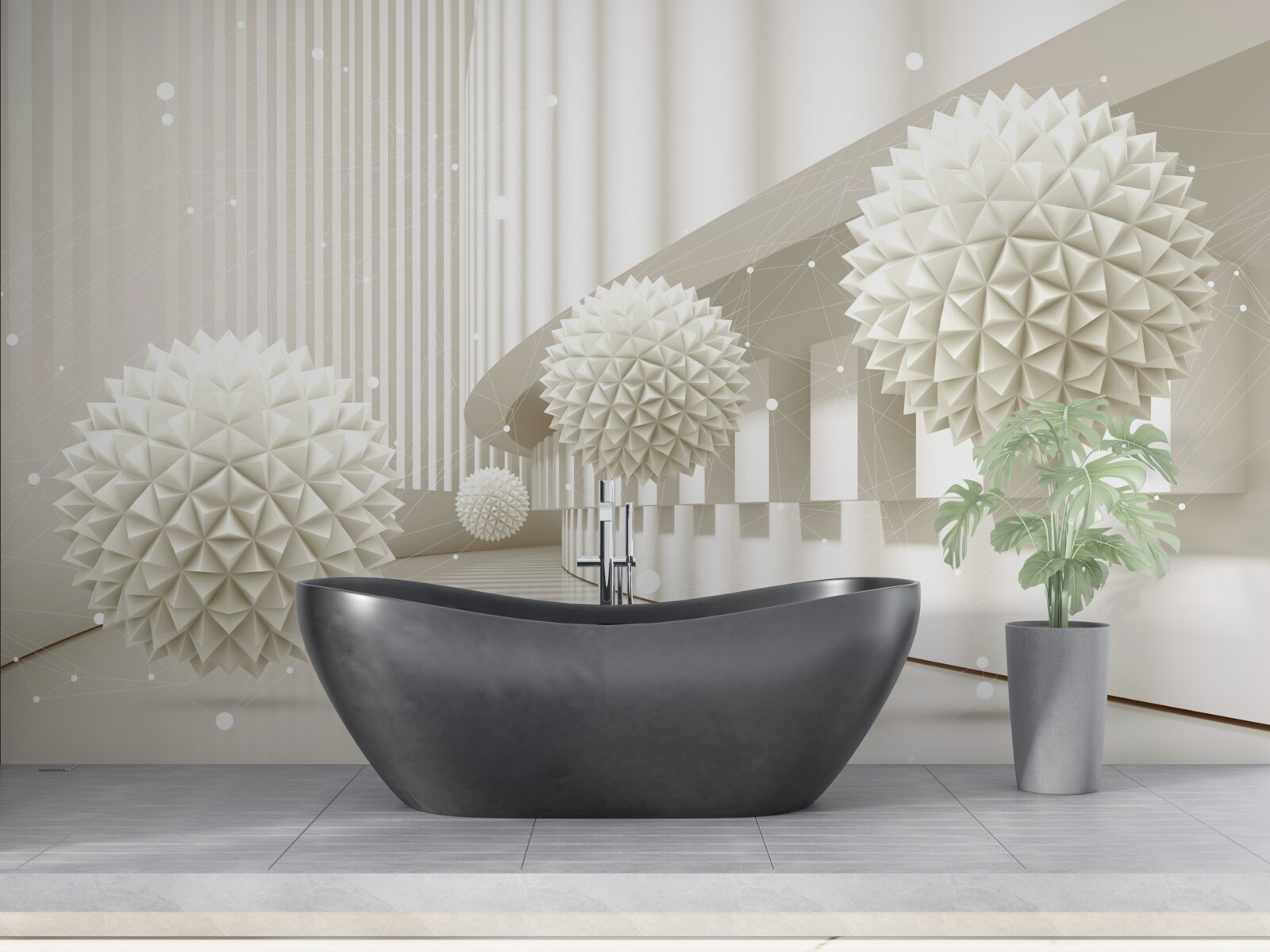 Fotobehang witte ballonnen met een driedimensionaal ontwerp