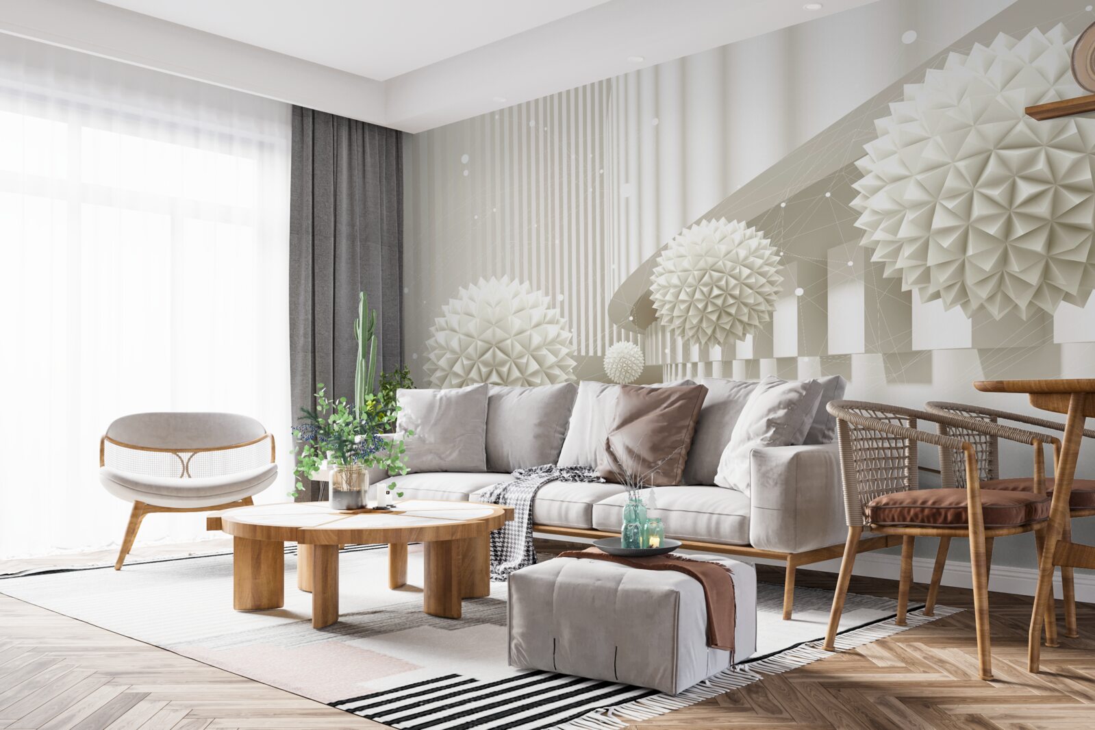 Fotobehang witte ballonnen met een driedimensionaal ontwerp