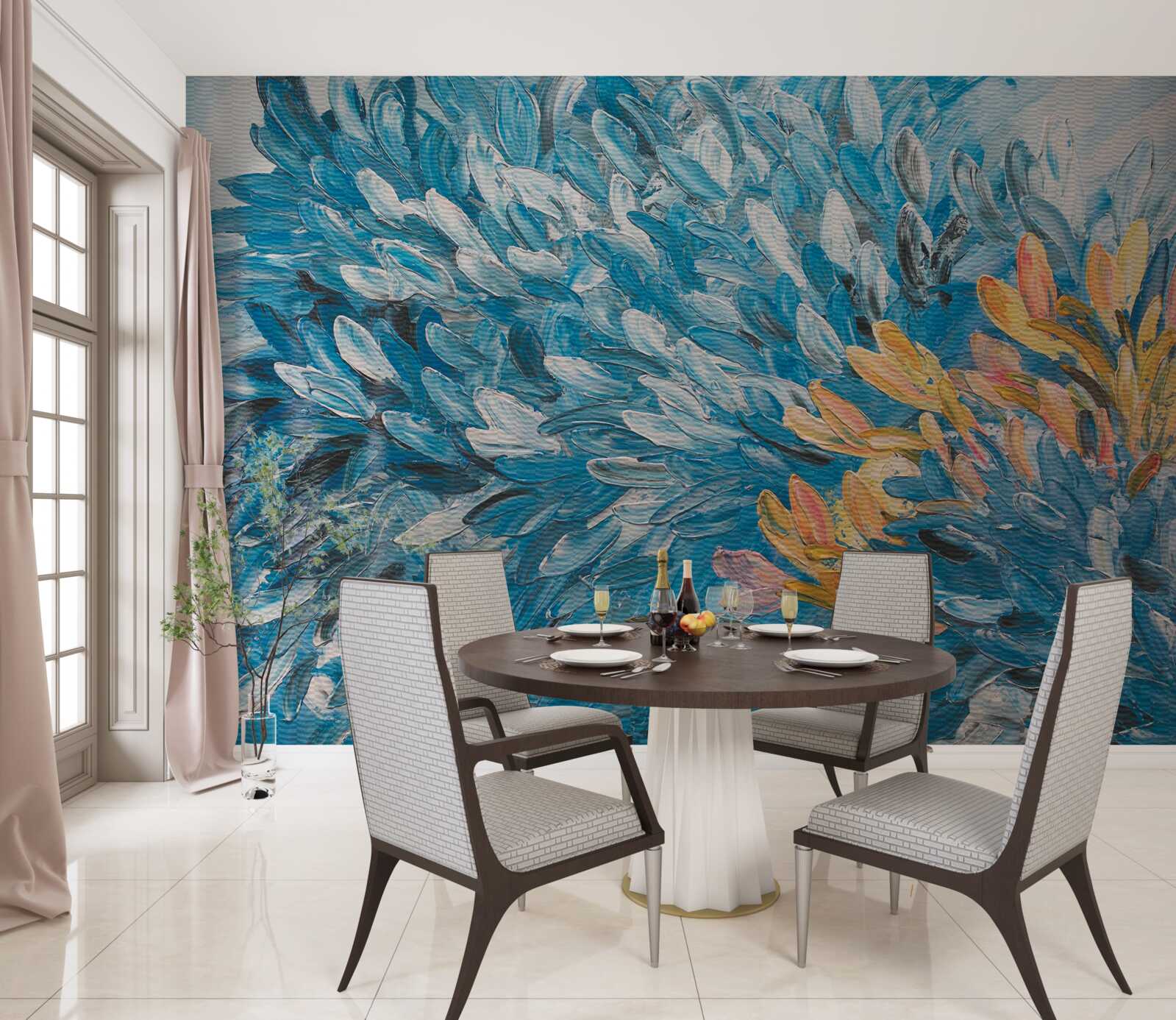 Fotobehang blauw-oranje beeld