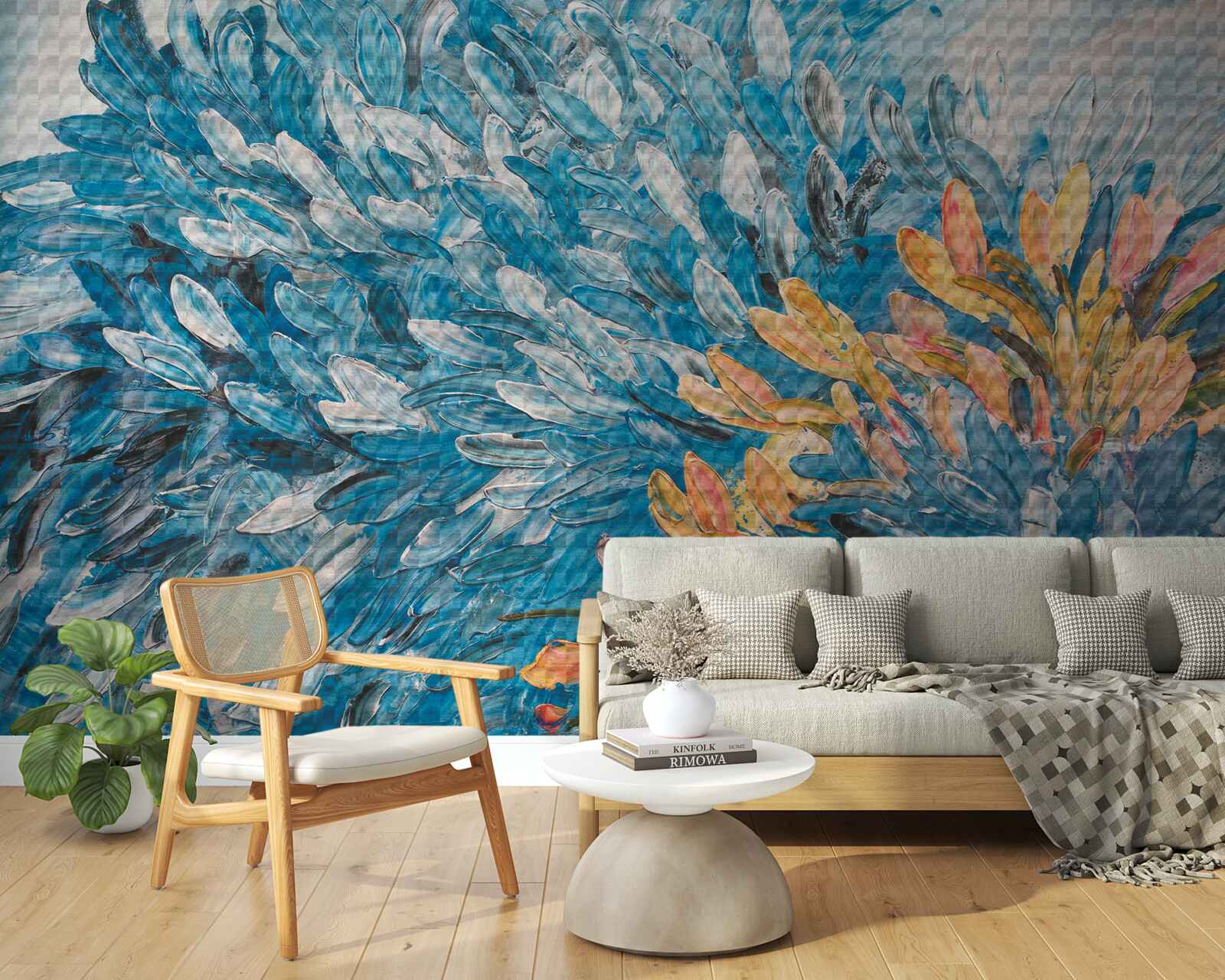 Fotobehang blauw-oranje beeld