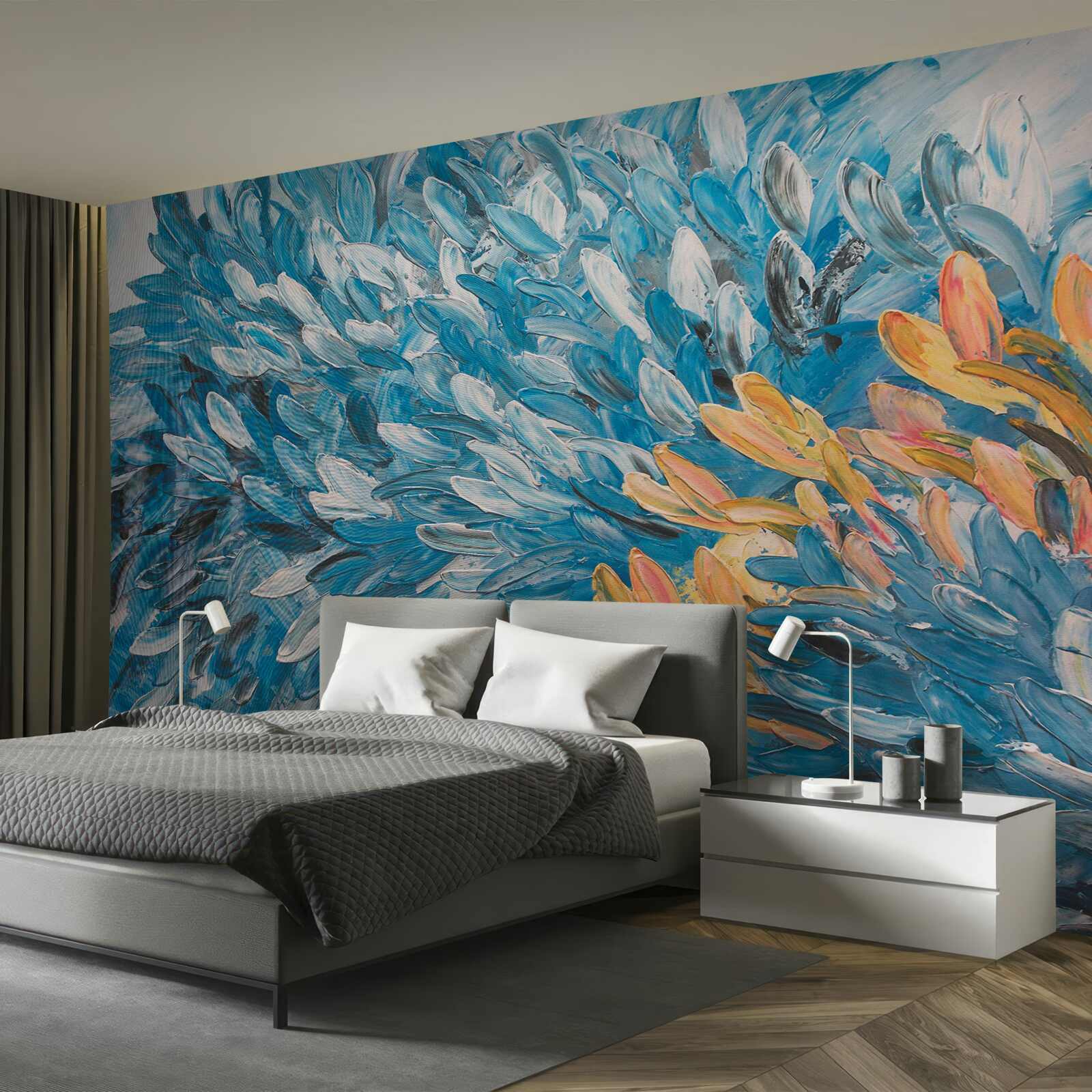 Fotobehang blauw-oranje beeld