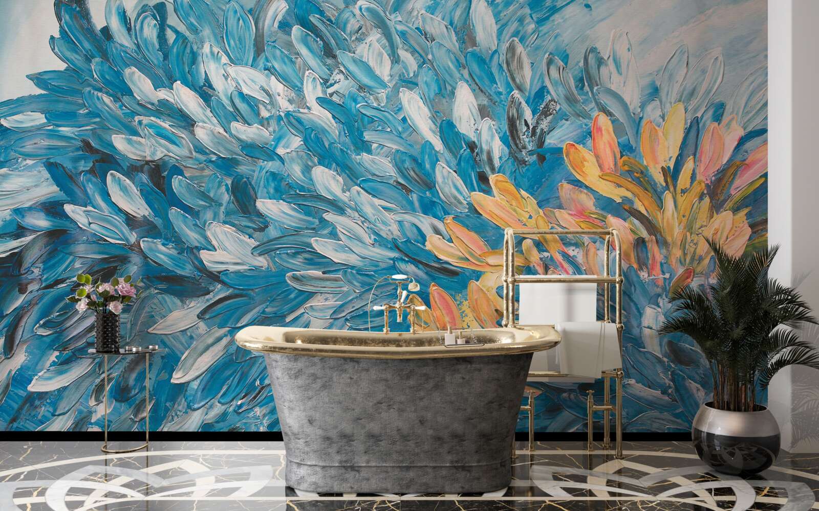 Fotobehang blauw-oranje beeld