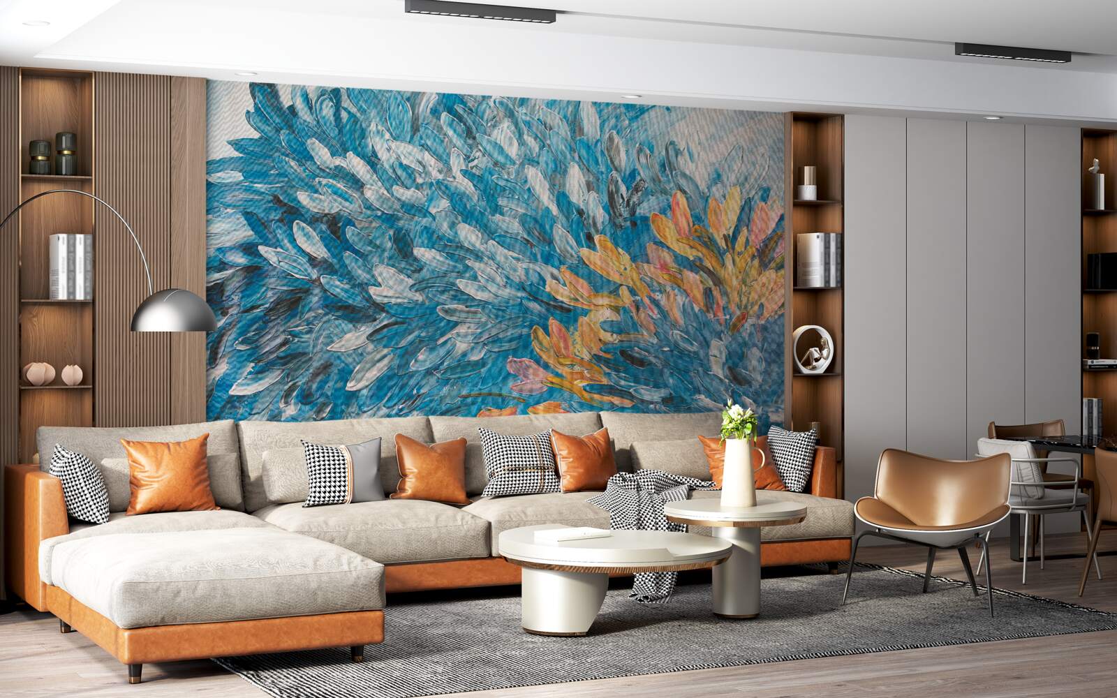 Fotobehang blauw-oranje beeld