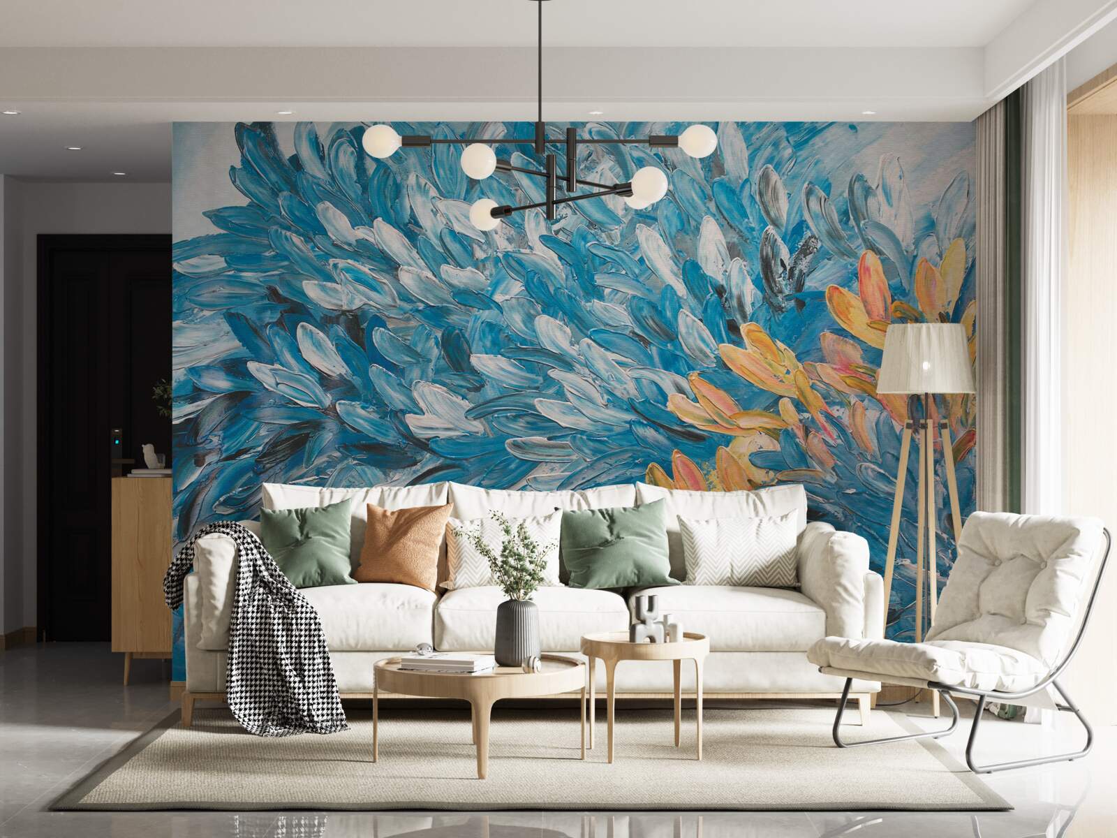 Fotobehang blauw-oranje beeld