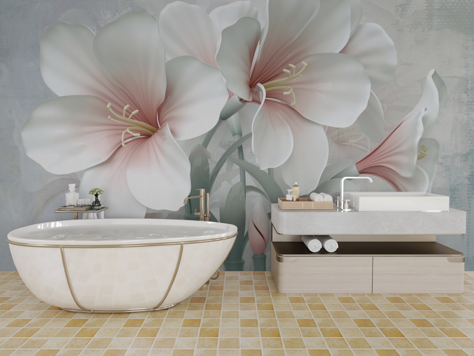 Fotobehang geurige compositie van delicate lelies