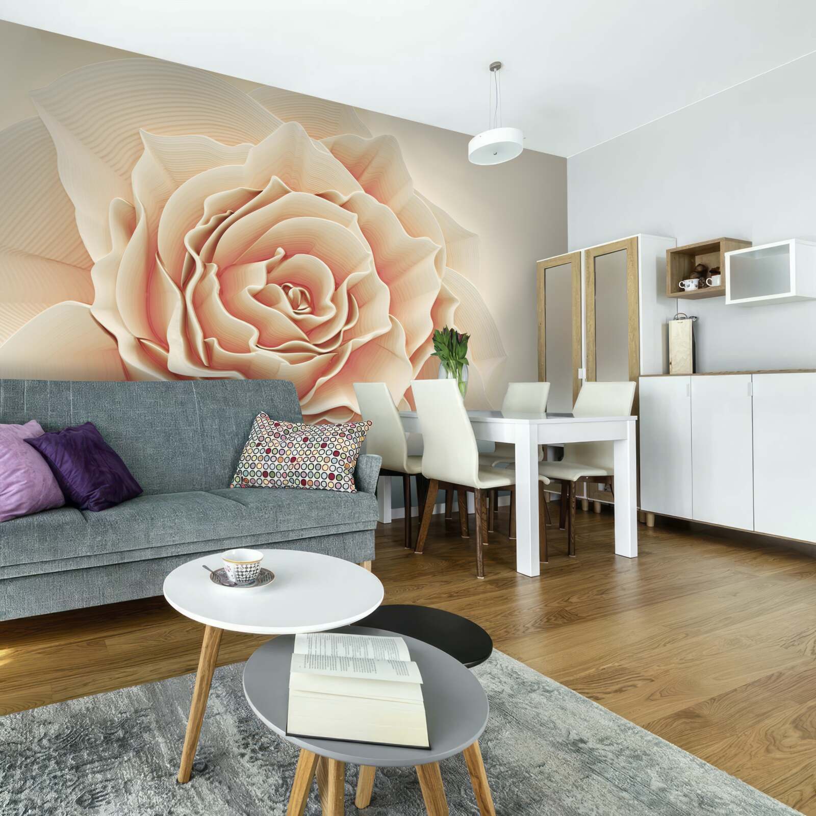 Fotobehang grote crème roos