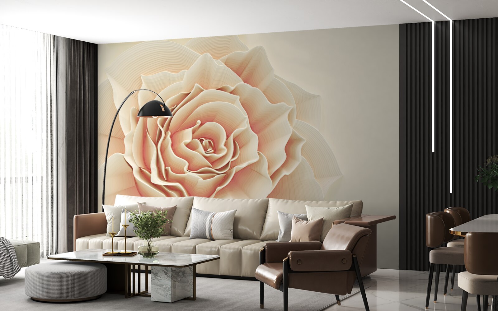 Fotobehang grote crème roos