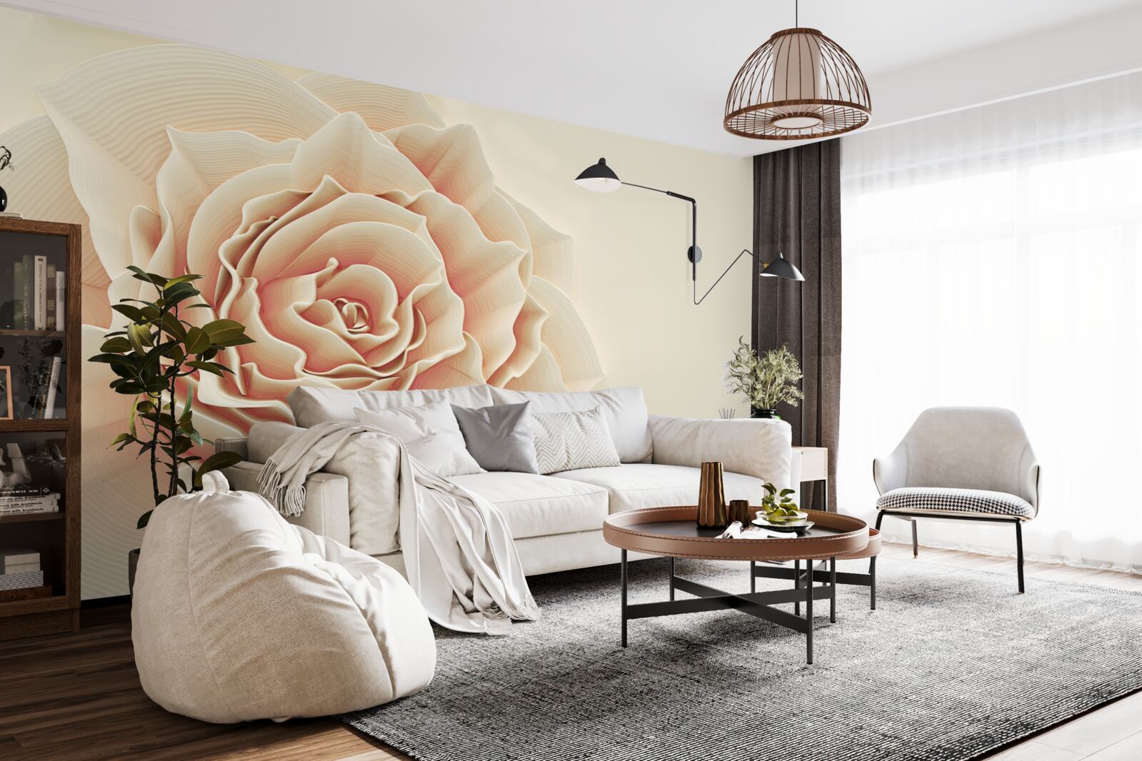 Fotobehang grote crème roos