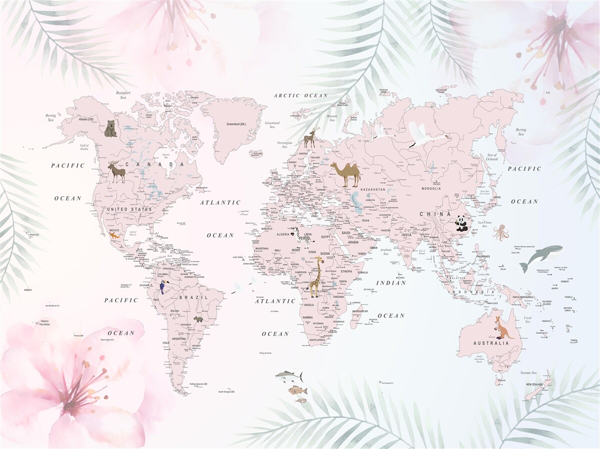 Fotobehang wereldkaart op een zachte, lichte achtergrond