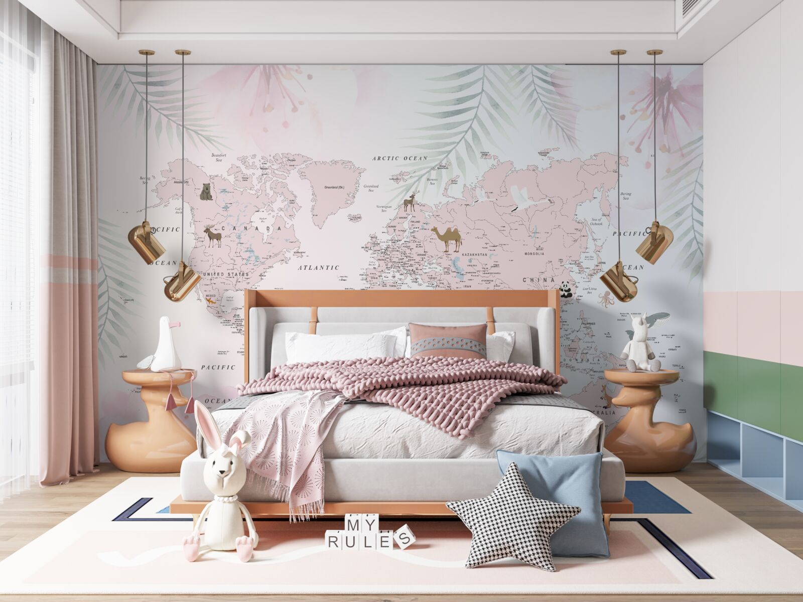 Fotobehang wereldkaart op een zachte, lichte achtergrond