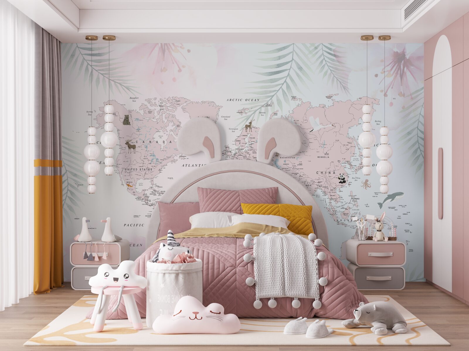Fotobehang wereldkaart op een zachte, lichte achtergrond