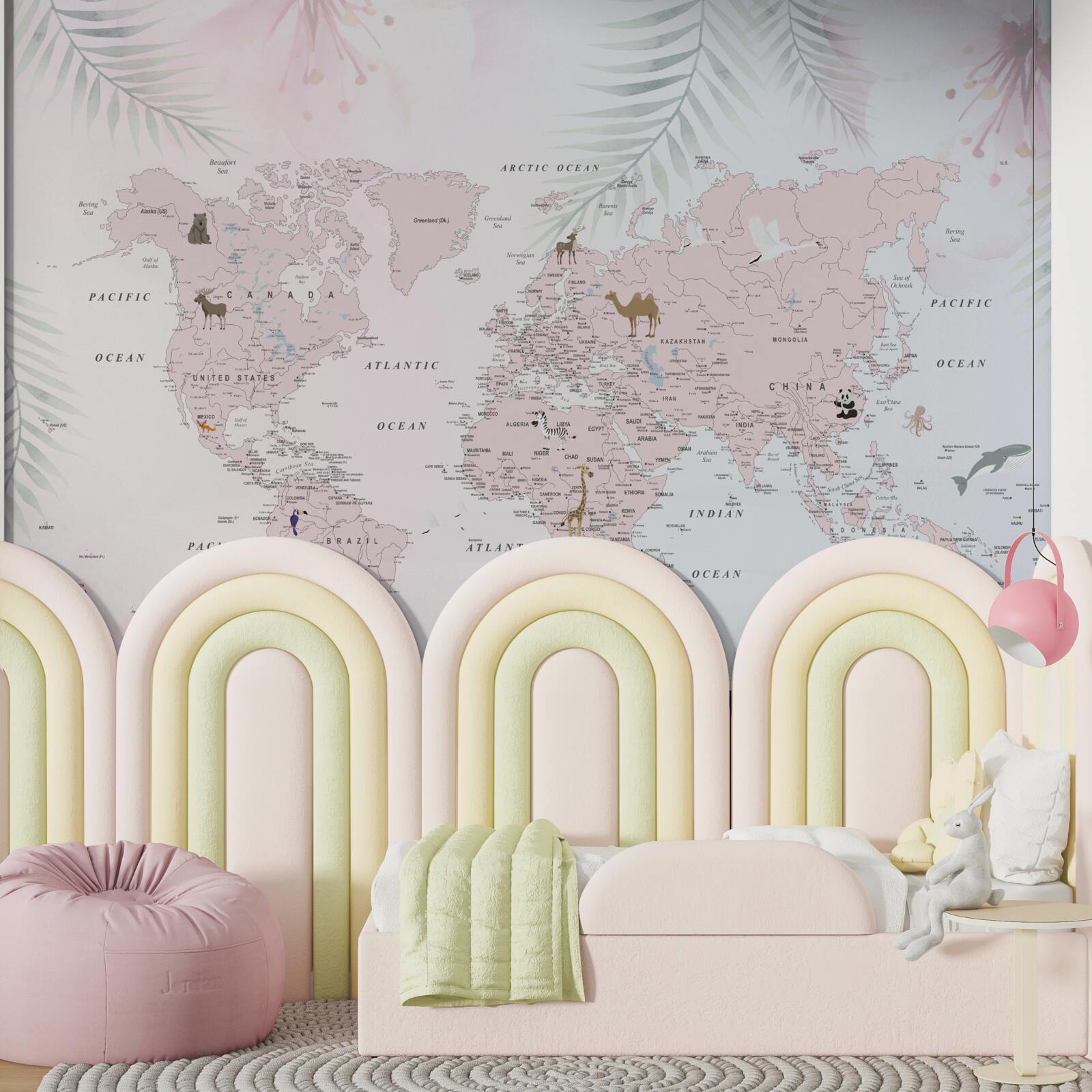 Fotobehang wereldkaart op een zachte, lichte achtergrond