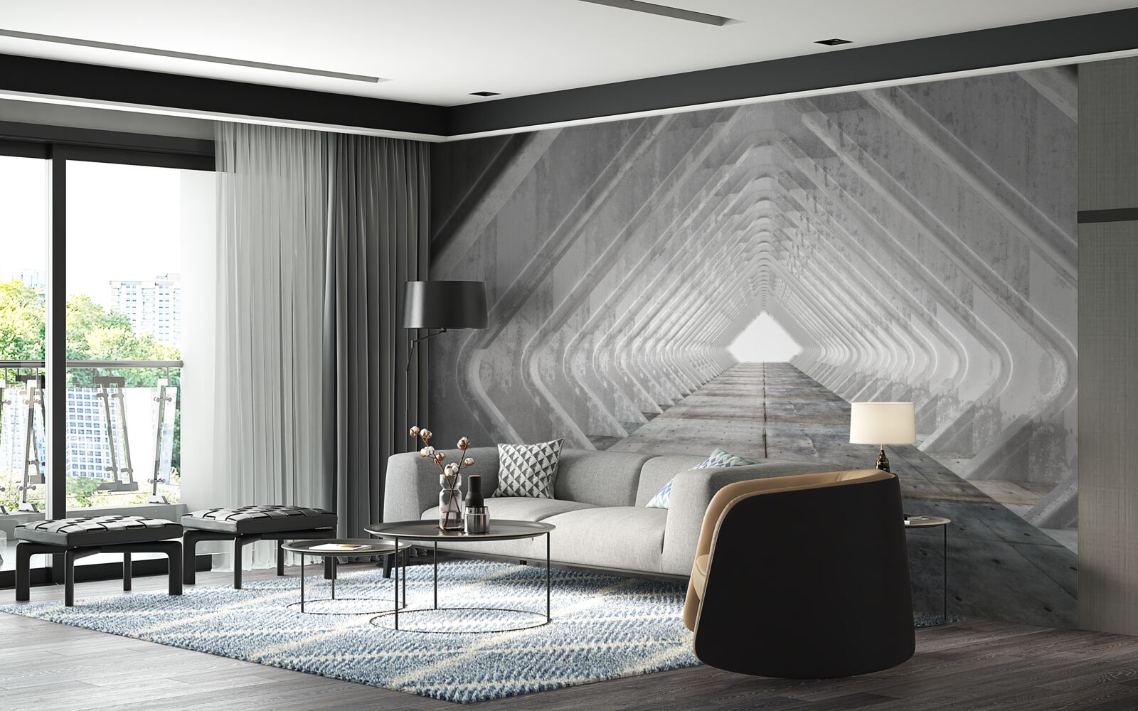 Fotobehang eindeloze grijze gang