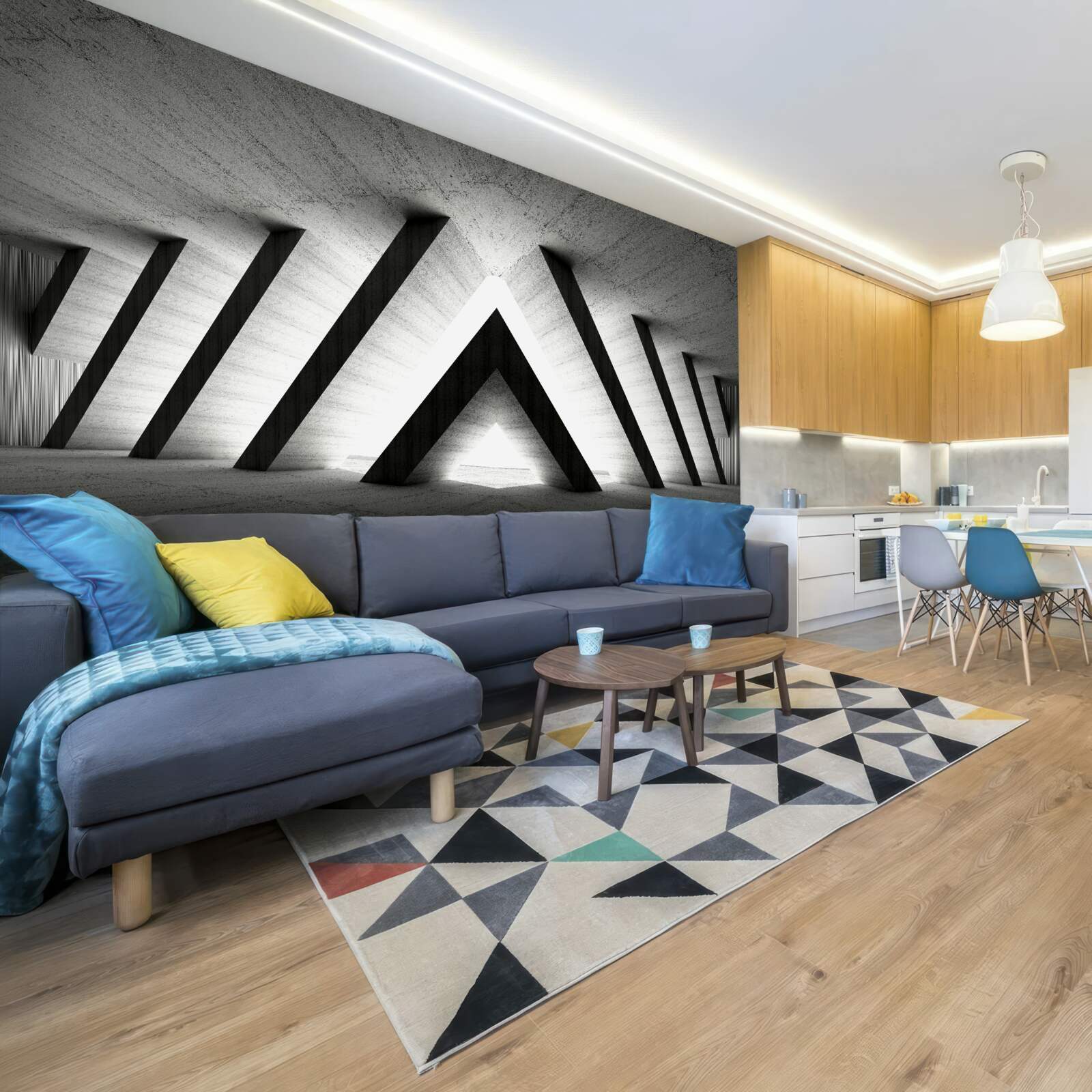 Fotobehang gang in abstracte grijstinten