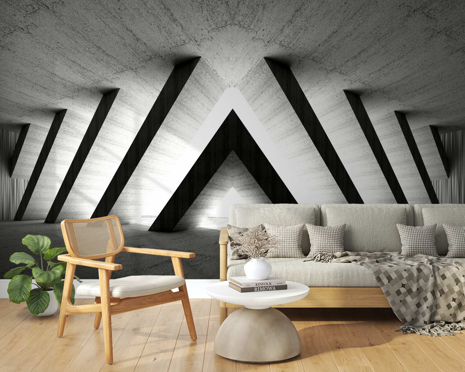 Fotobehang gang in abstracte grijstinten