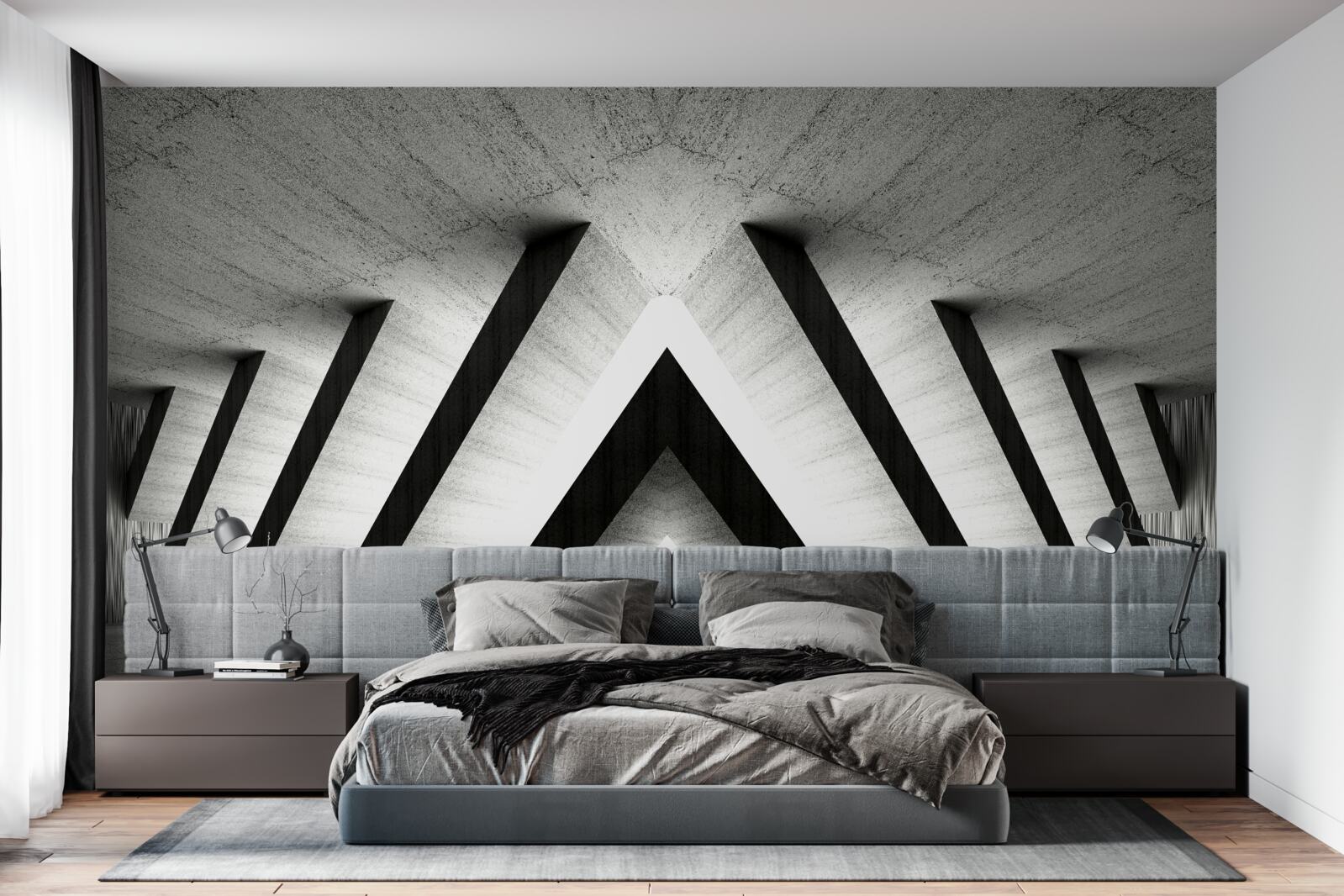 Fotobehang gang in abstracte grijstinten