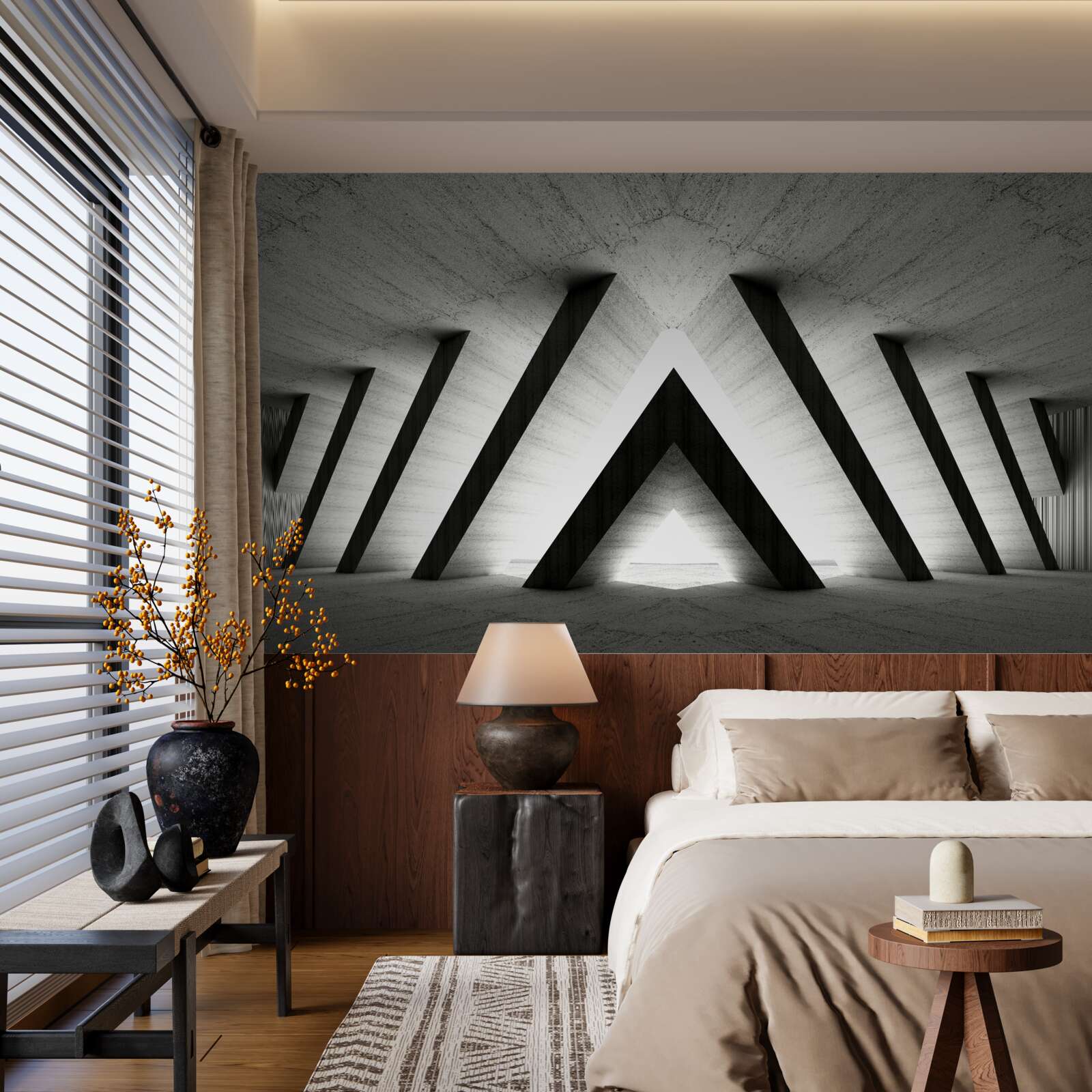 Fotobehang gang in abstracte grijstinten