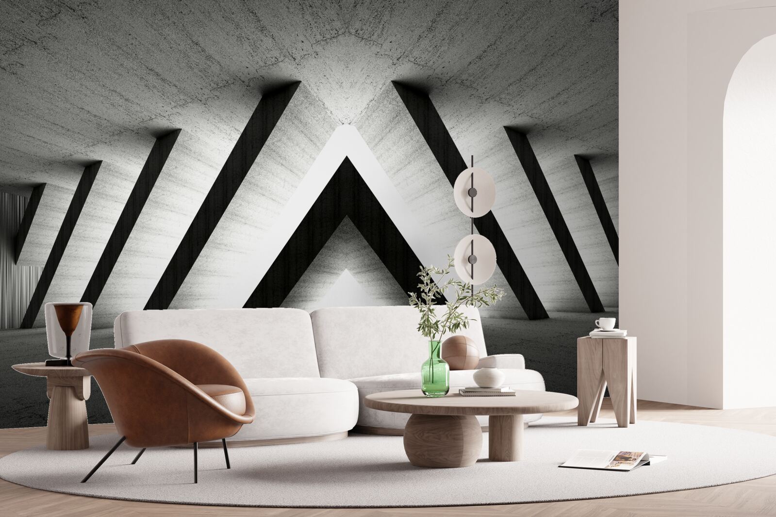 Fotobehang gang in abstracte grijstinten