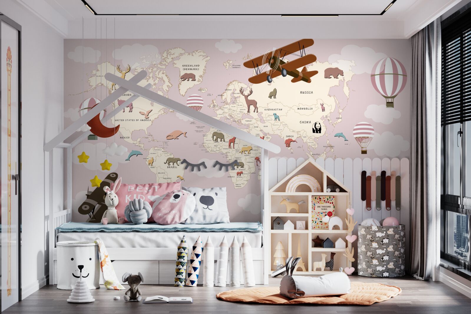 Fotobehang wereldkaart met verschillende details