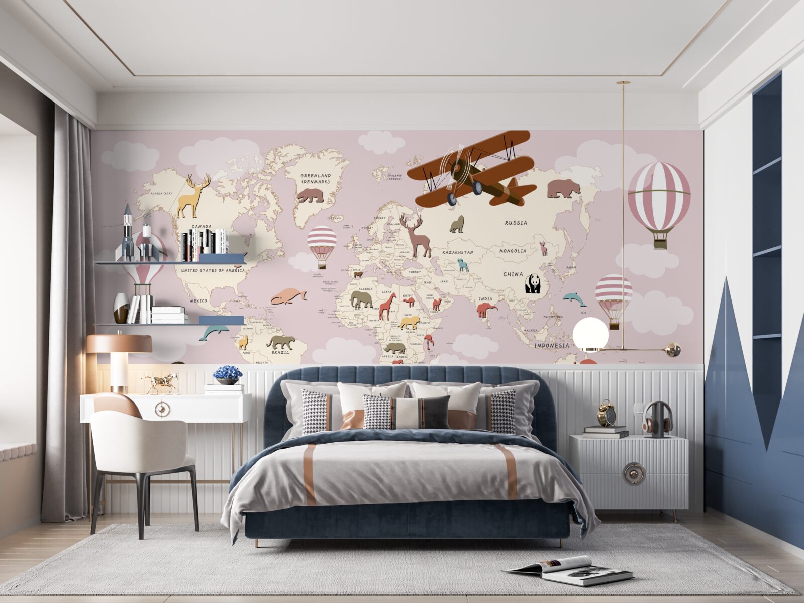 Fotobehang wereldkaart met verschillende details