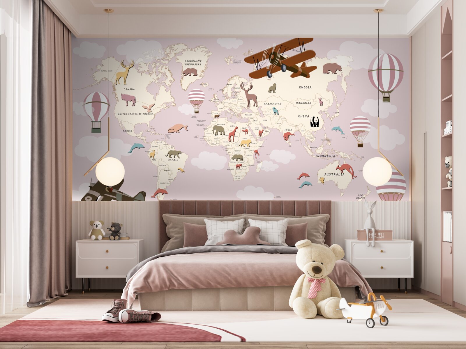 Fotobehang wereldkaart met verschillende details