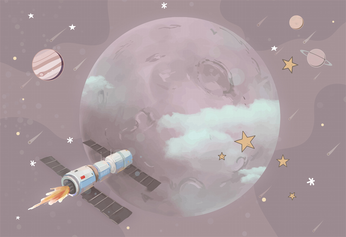 Fotobehang satelliet in baan