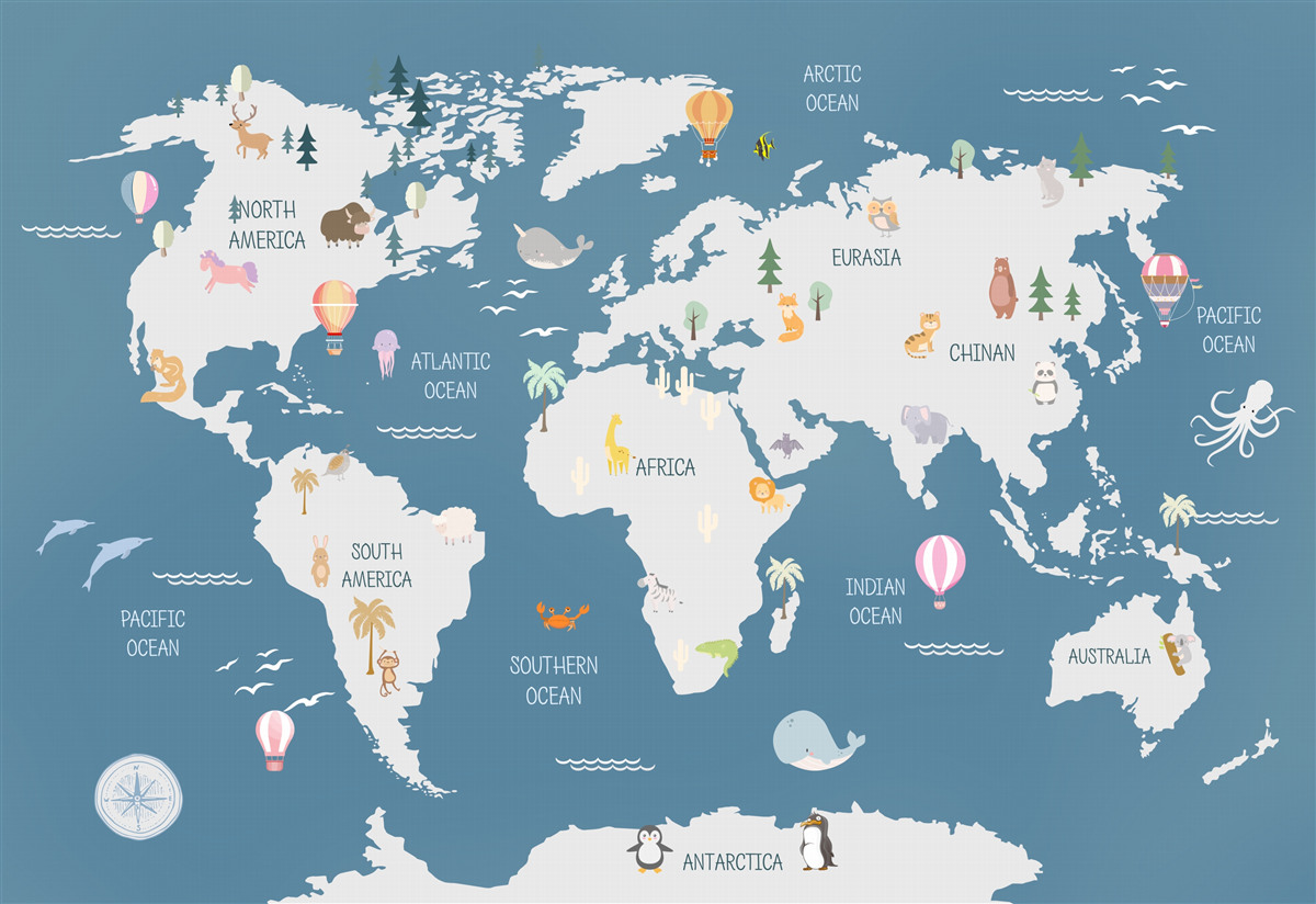 Fotobehang een wereldkaart in minimalistische stijl