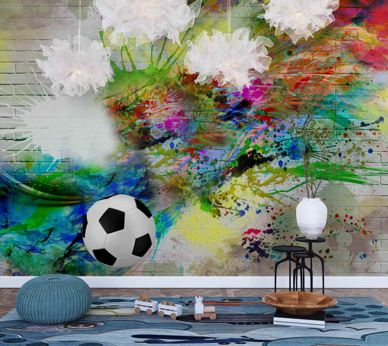 Fotobehang voetbal tegen een lichte muur