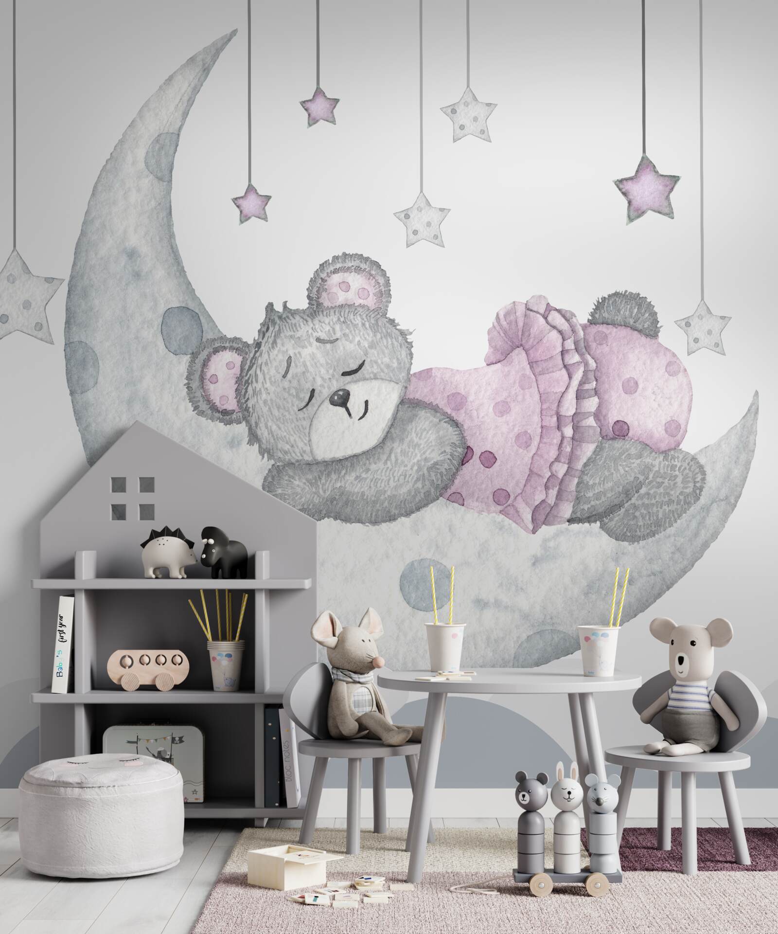 Fotobehang beer slaapt op de maan