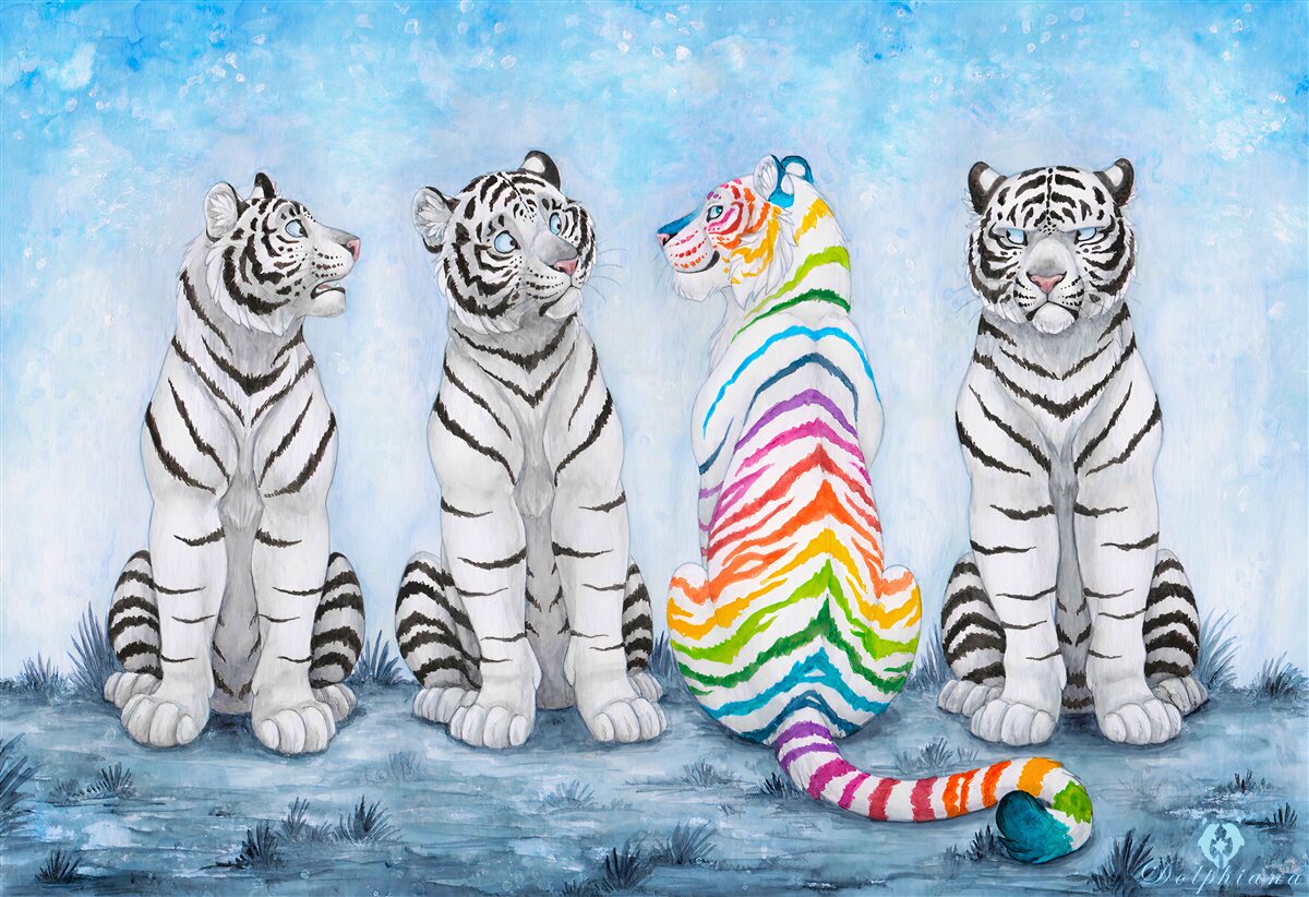 Fotobehang een tijger en drie witte tijgers