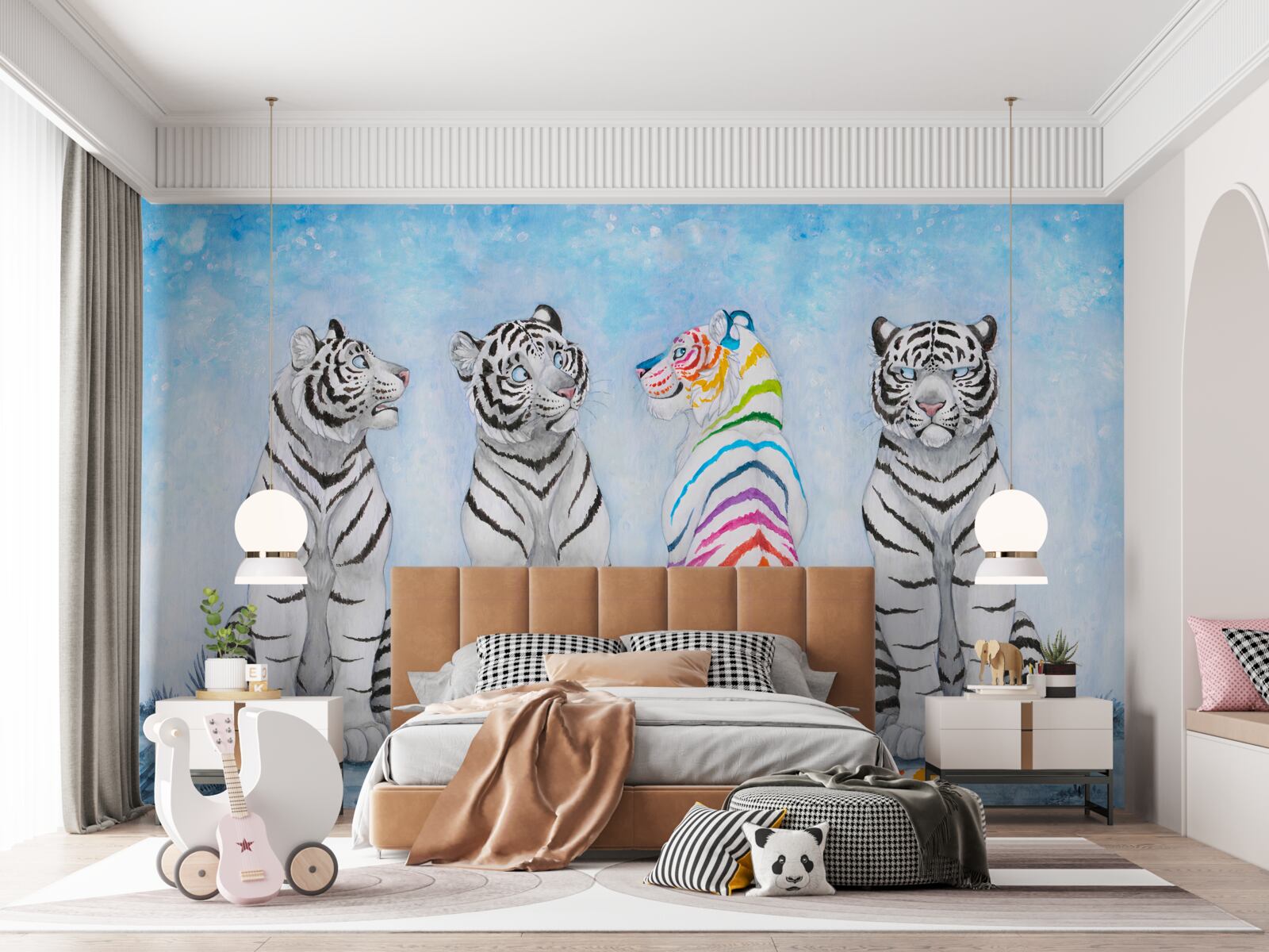 Fotobehang een tijger en drie witte tijgers