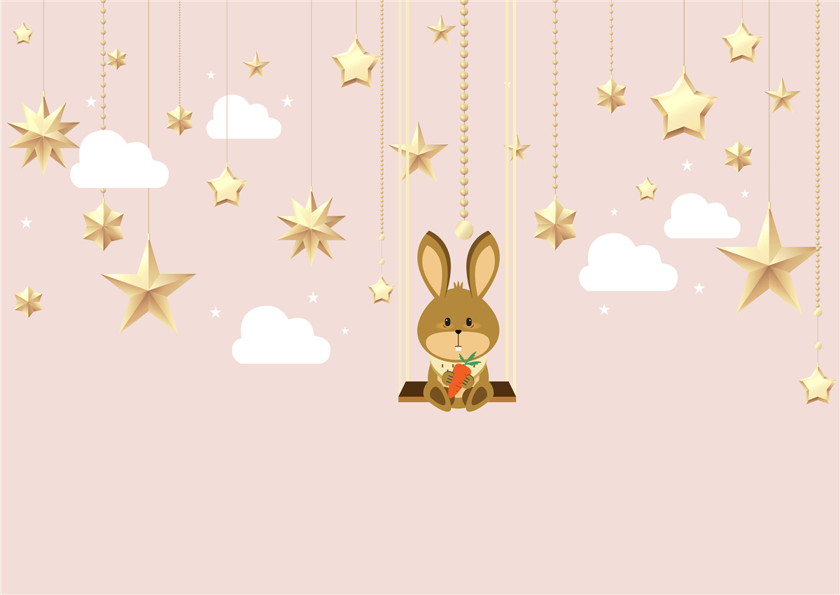 Fotobehang een konijntje schommelt op een wortelschommel