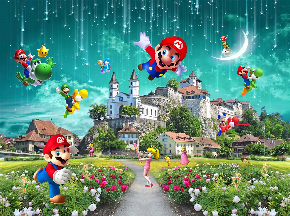 Fotobehang mario-personages in metropolis