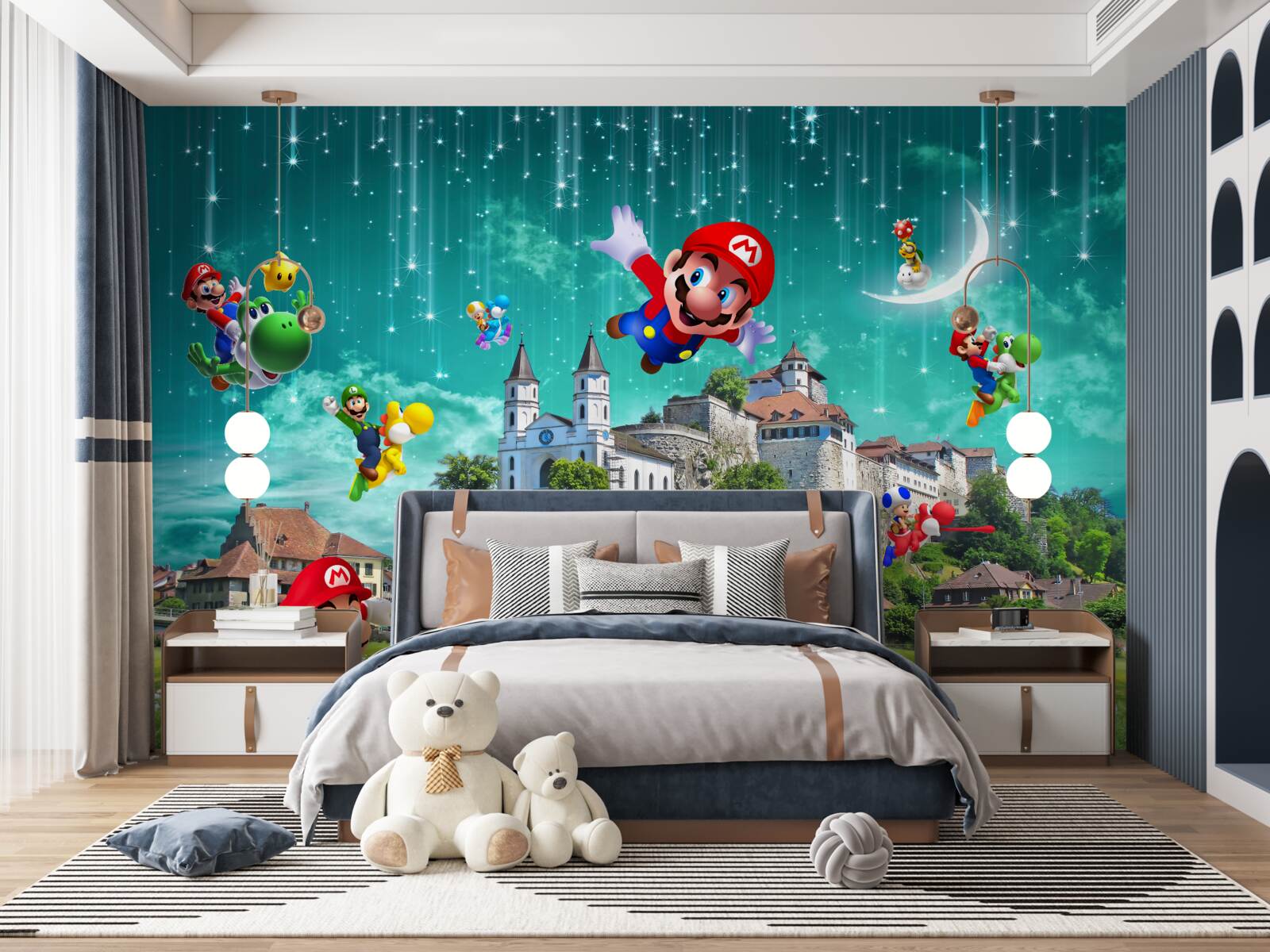 Fotobehang mario-personages in metropolis